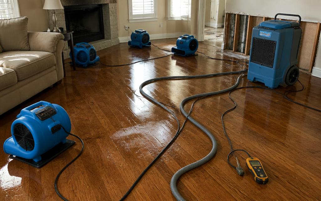 Water damage drying equipment set up after Denver cleanup